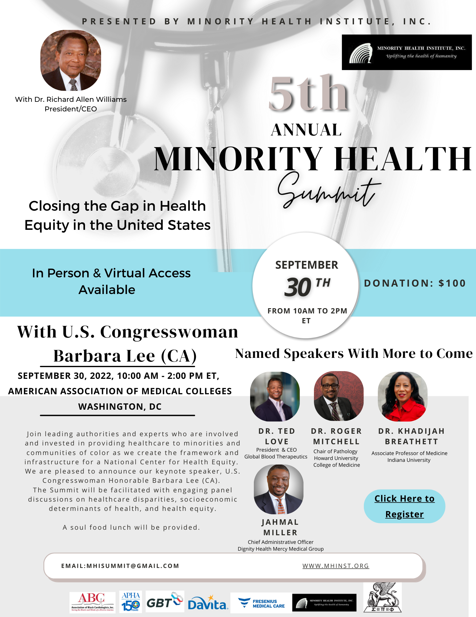 5th Minority Health Summit Sept 30, 2022 in DC! Minority Health